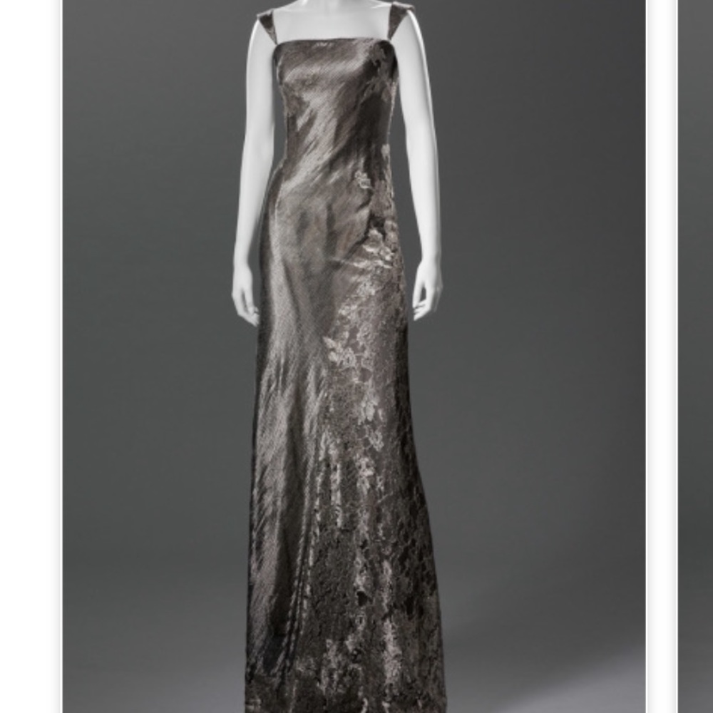 Barney Cheng metallic gray dress Sz 44.